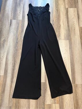 Calvin Klein Black Lace-Trim Wide-Leg Jumpsuit